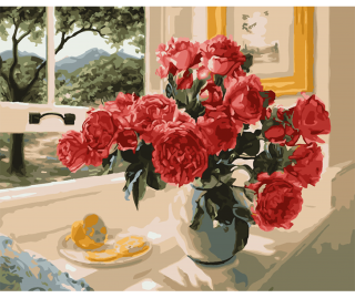 Ruže na okne 40x50cm - vypnuté plátno na rám